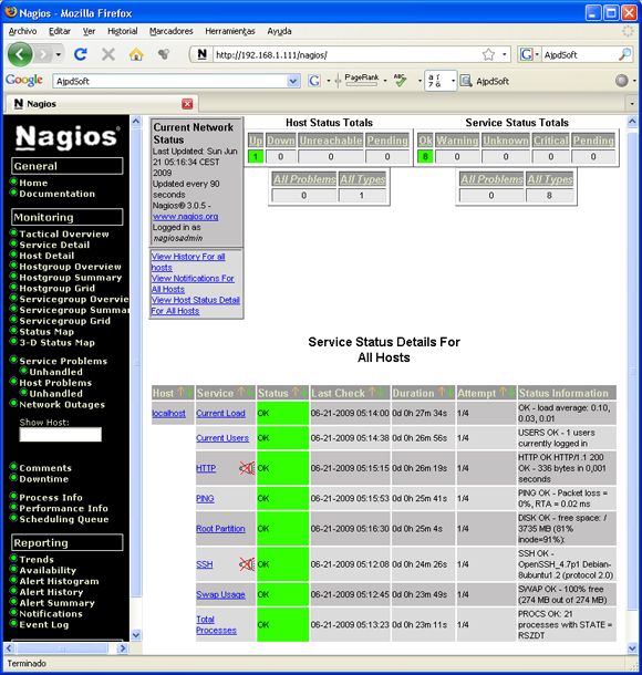 Instalación y configuración de Nagios para monitorizar la red - Acceso a la administración web